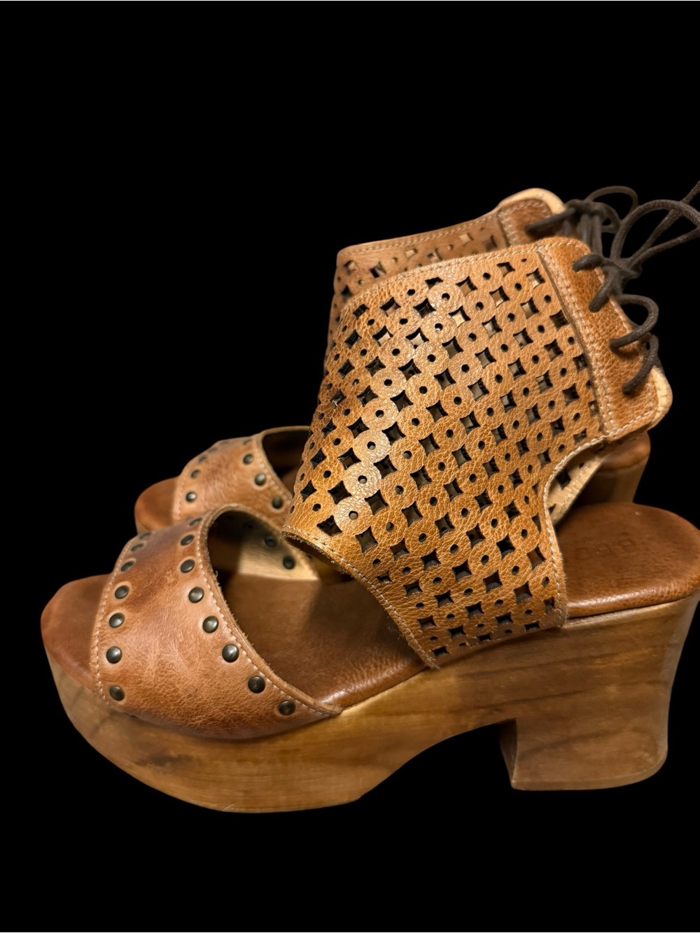 Bed Stu Mollie Brown Laser-Cut Leather Platform Sandals